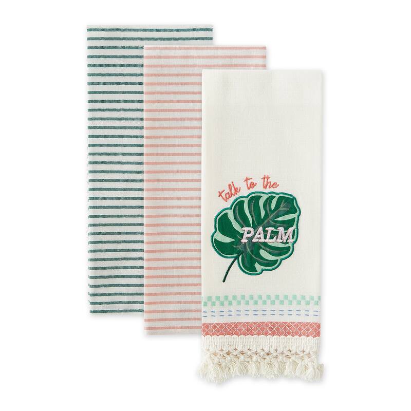 DII Island Tropics Pineapple Embellished Dishtowels Set/3