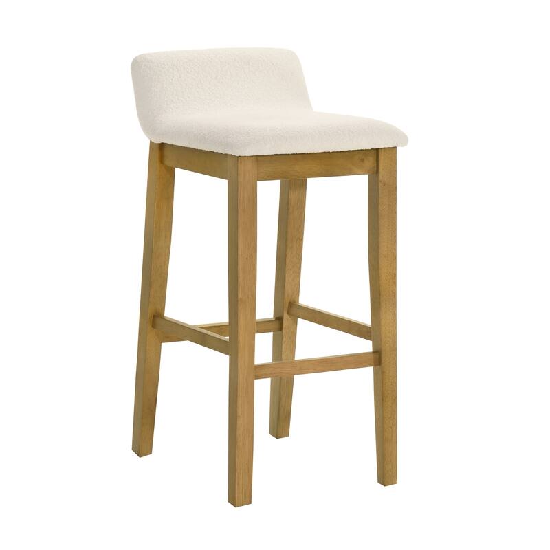 Annikah Low-Back Boucle Bar Stool, Counter Height Kitchen Barstool with Wood Legs