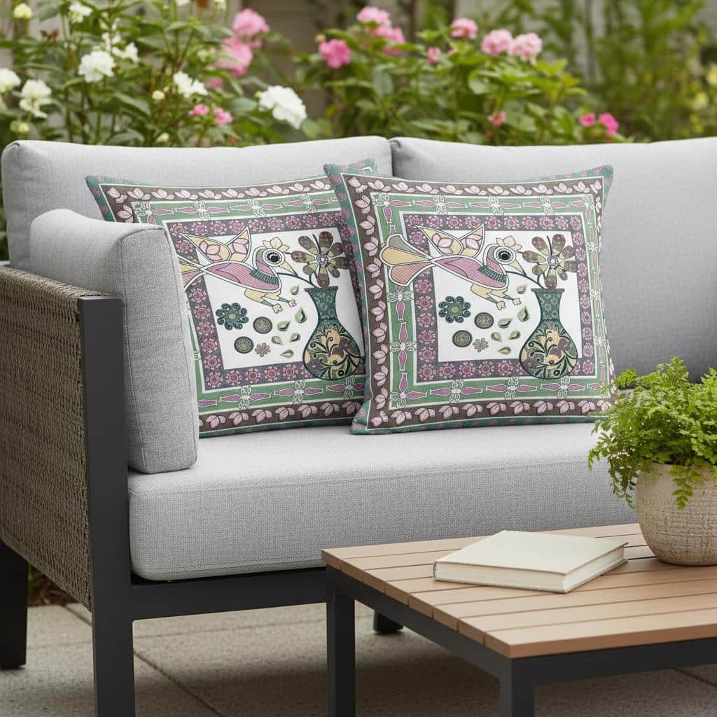 HomeRoots Set of Two 16" X 16" Pink and Brown Peacock Blown Seam Floral Indoor Outdoor Throw Pillow - 16.00' X '16.00' X '5.00