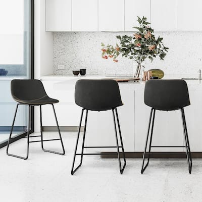 Modern Faux Leather Metal Frame Counter Height Bar Stools (Set of 3)