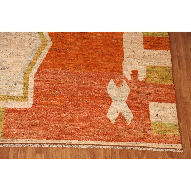 Orange Geometric Moroccan Oriental Large Rug Handmade Wool Carpet - 10'4" x 13'8"