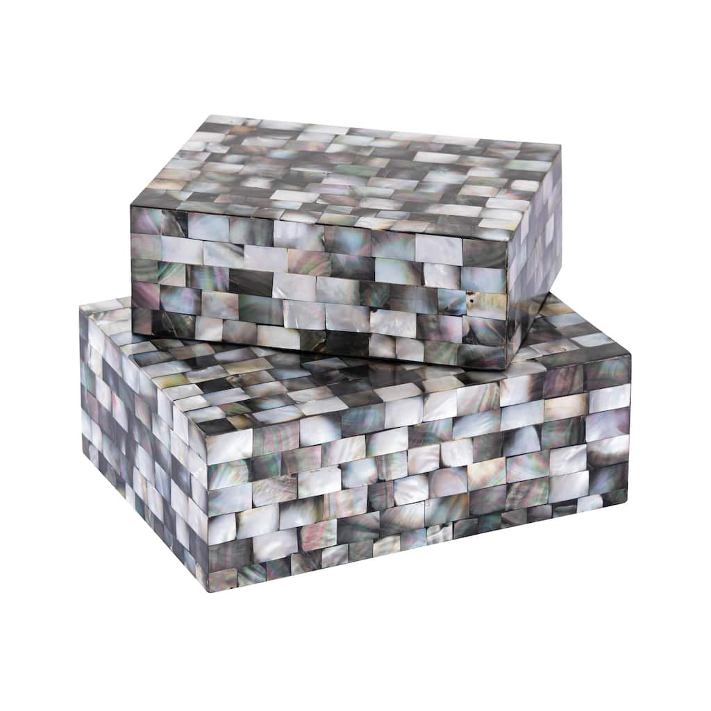 Atlas Keshi Set of 2 Mother of Pearl Rectangular Storage Boxes - Set of 2