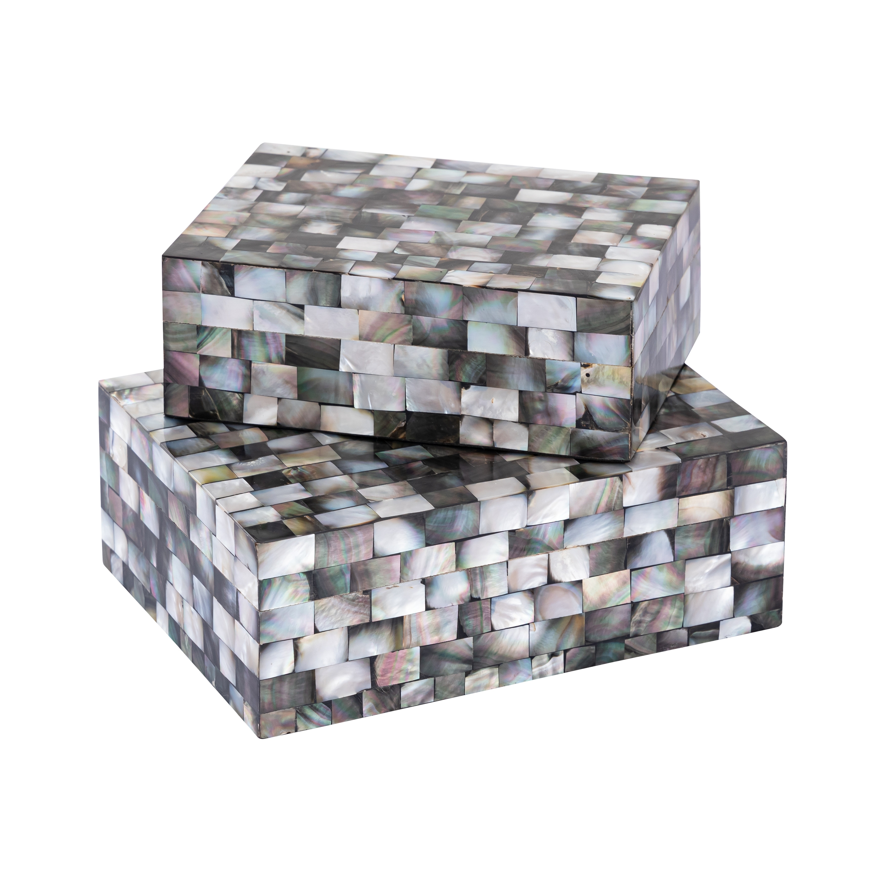 Atlas Keshi Set of 2 Mother of Pearl Rectangular Storage Boxes - Set of 2
