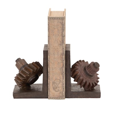 Polystone Gear Decorative Bookends - Set of 2 Brown - Roche River Decor