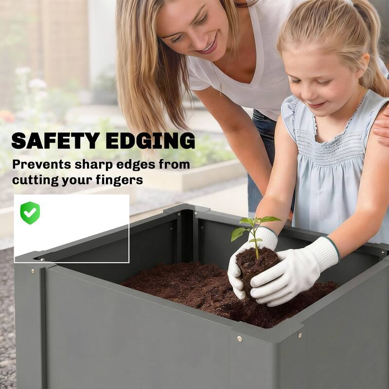 Outsunny Raised Garden Bed, Galvanized Planter Box Outdoor with Gloves for Gardening Vegetables, Flower, Herb