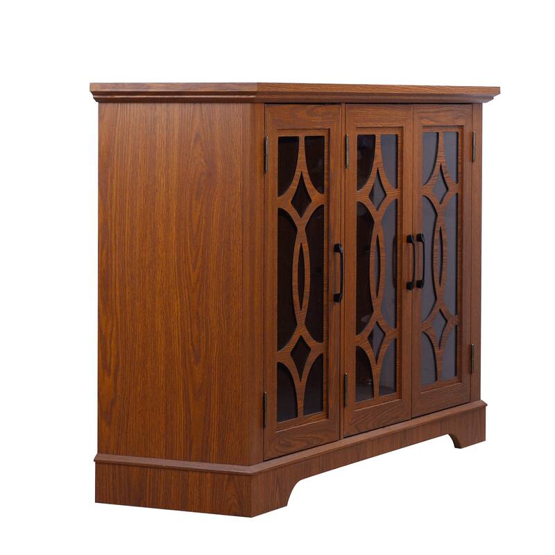 Sideboard Cabinet with 3 Tempered Glass Doors, Buffet Cabinet with Adjustable Shelf, Freestanding Wooden Storage Cabinet