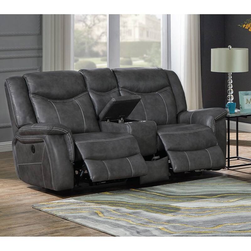 Upholstered Motion Loveseat with Storage Drawer in Grey