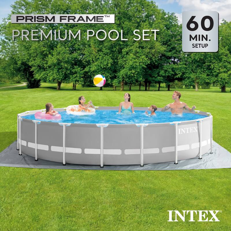 Intex 18ft x 48in Prism Round Frame Above Ground Swimming Pool Set with Pump - 18 x 18 x 4 feet