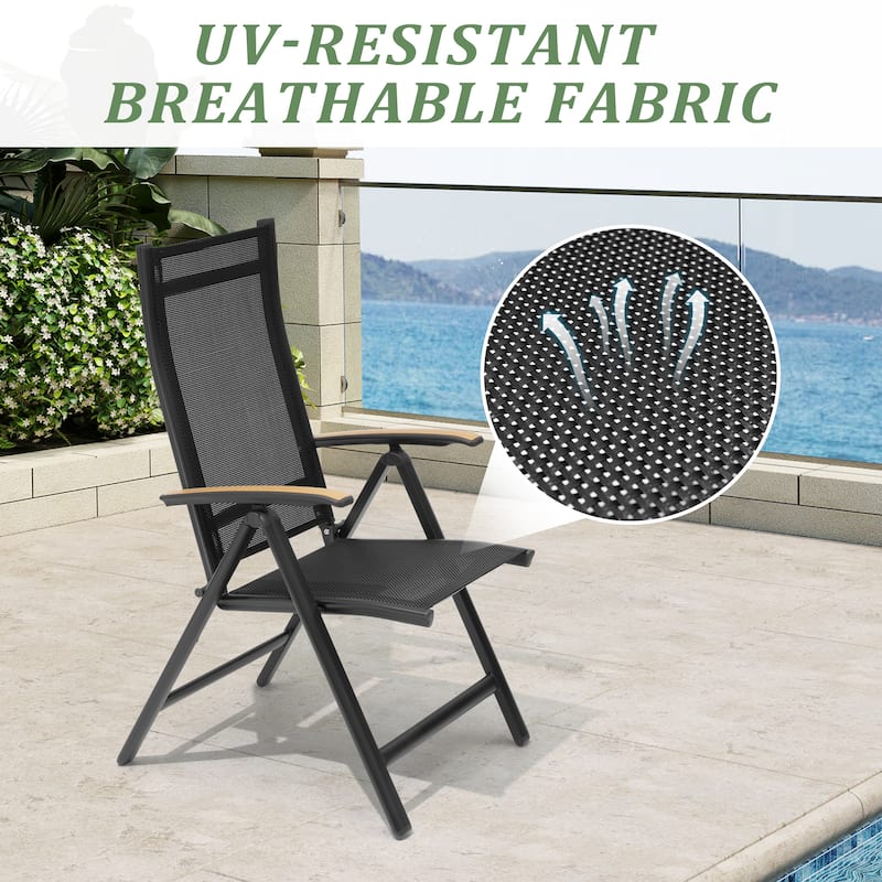 7/9-Piece Outdoor Rectangle Aluminum Dining Table with Umbrella Hole include Folding Chairs