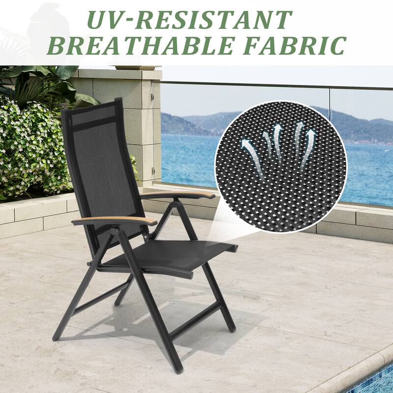 7/9PC Patio Dining Table Rectangular Aluminum Outdoor Table with Folding Chairs