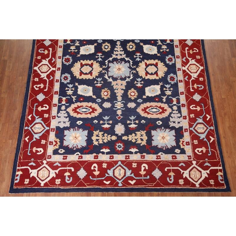 Traditional Navy Blue Heriz Indian Rug Hand-Tufted Carpet