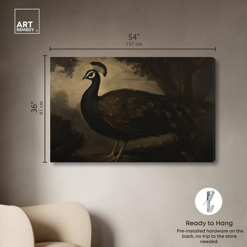Peacock in Monotone Canvas by Art Remedy, Gallery Wrapped