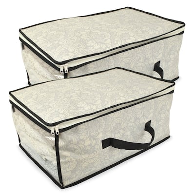 Set of 2 Gray Damask Soft Storage Bins w/ Zipper Closure 18