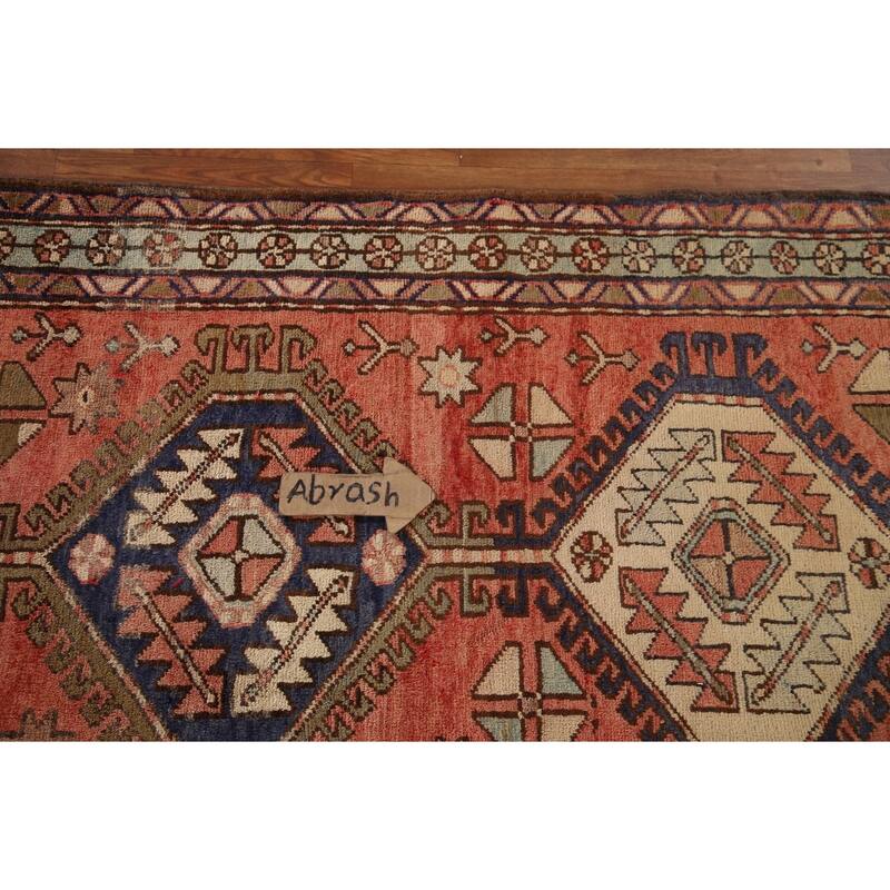 Vegetable Dye Tribal Orange Heriz Persian Vintage Runner Rug - 3'6"x 10'7"