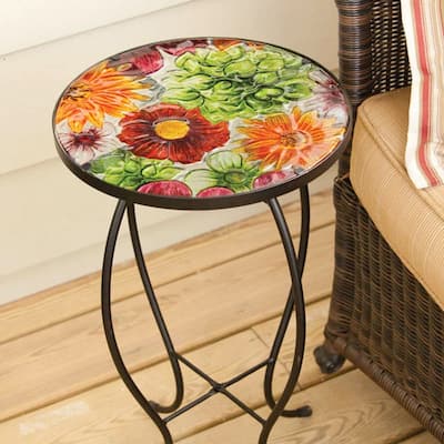 Round glass table, Gerber Daisies
