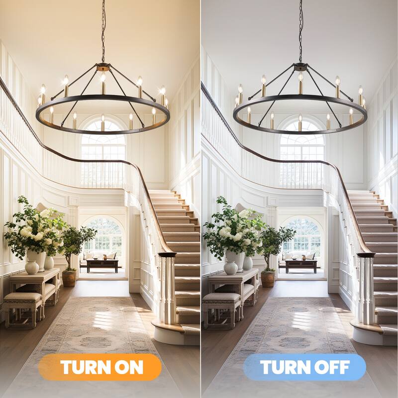 12 - Light Dimmable Wagon Wheel Chandelier