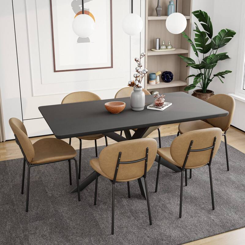Leather Dining Side Chair with Powder-Coated Iron Legs Servos Series