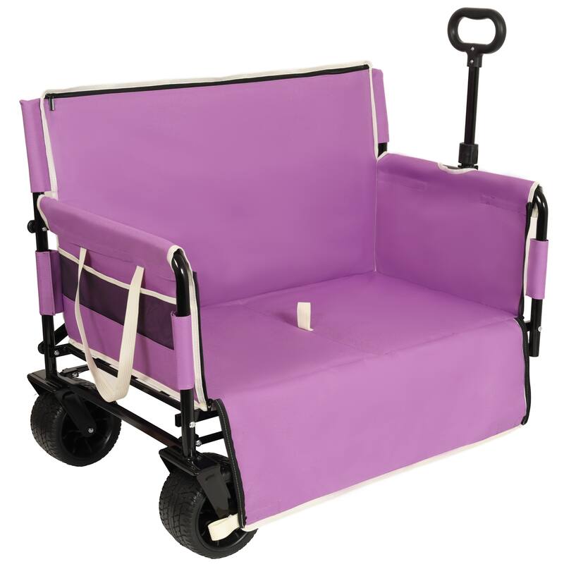 3-In-1 Convertible Folding Wagon Cart With Bench Seat & Storage-500lbs Heavy-Duty Utility Wagon,180l Capacity All-Terrain Wheels