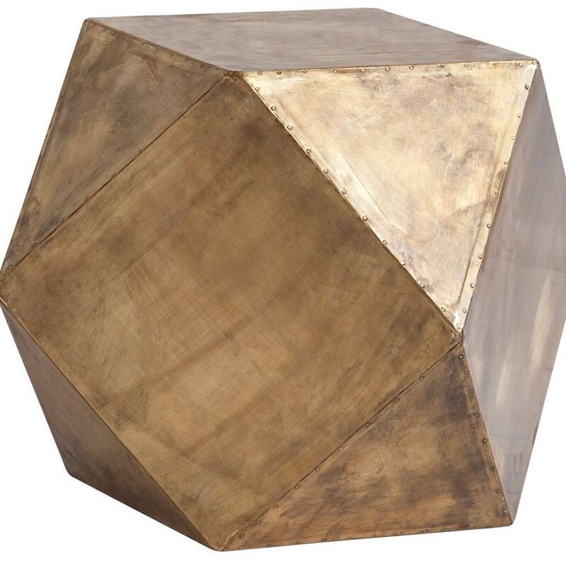 HomeRoots 19" Brass Distressed Brass Square Block End Table - 26' X '18.5' X '26