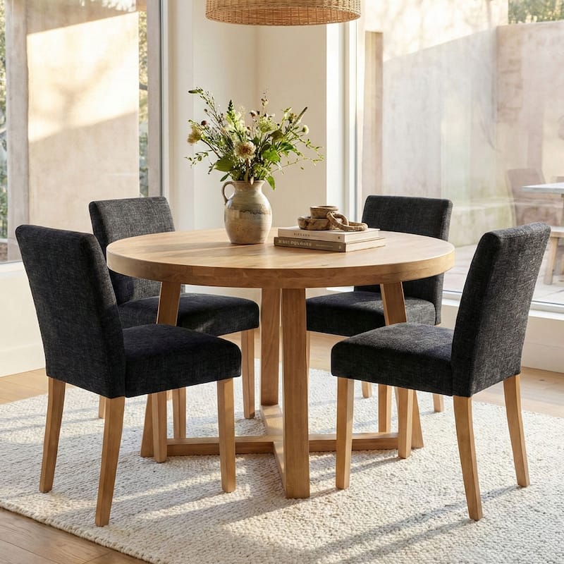 Upholstered Solid Wood Dining Chair (Set of 4) - 4-Piece - Black