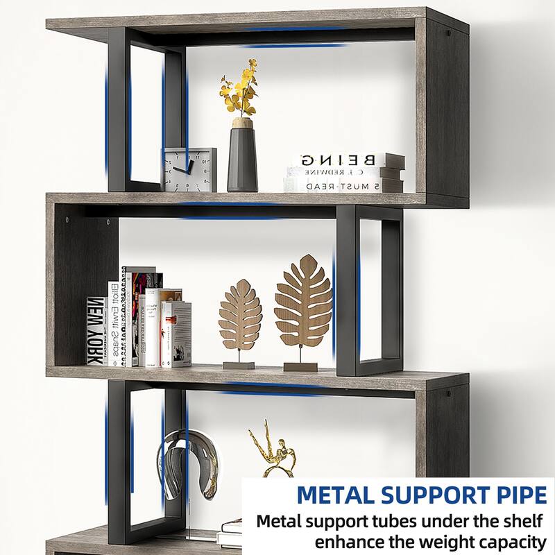 Moasis Modern Corner Shelf Bookcase Bookshelf with Unique S Shaped for Living Room and Home Office