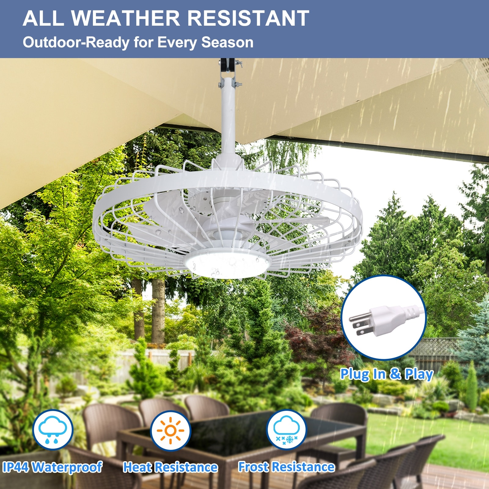 fans for patio umbrella 42 Inch Black 5-Blade Modern Smart Outdoor Ceiling Fan with Dimmable LED Lights, 6 Speeds Plug In Waterproof Ceiling Patios Outdoor Durable Design HINNIXY 20 in. Outdoor Black