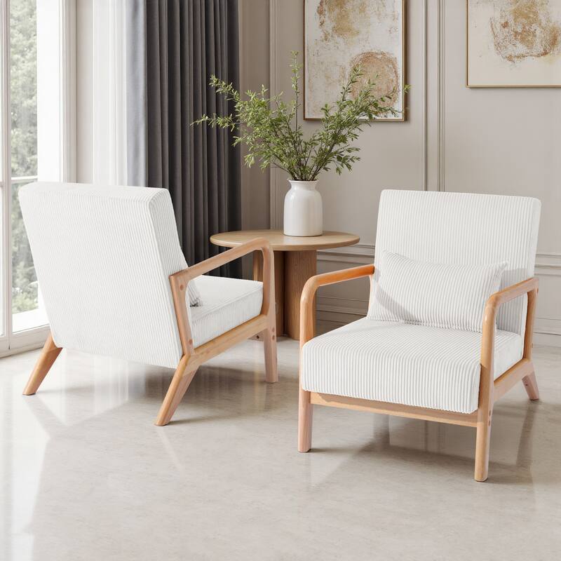 2 Set Upholstered Lounge Arm Chair with Pillow - Set of 2
