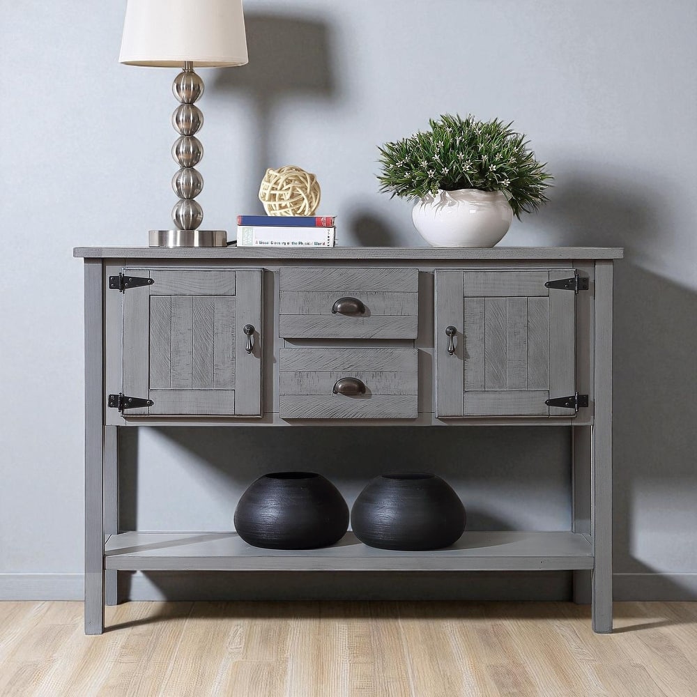 48" Solid Wood Console Table with 2 Drawers & Cabinets, Retro Style Storage Buffet for Kitchen & Dining
