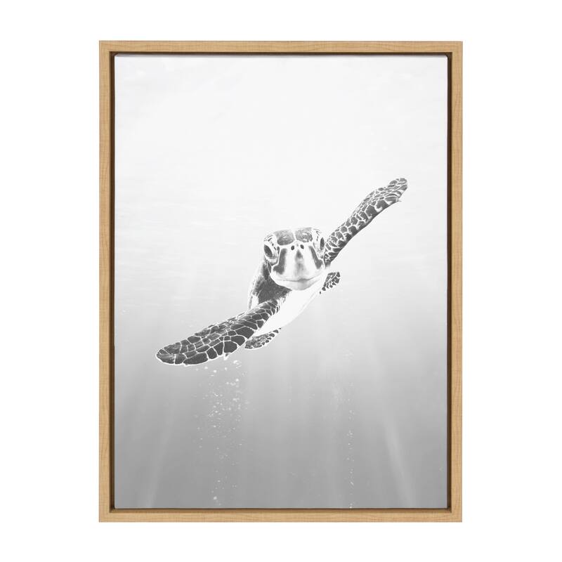Kate and Laurel Sylvie Sea Turtle Framed Canvas by Simon Te of Tai Prints - 18x24 - Plastic - Natural
