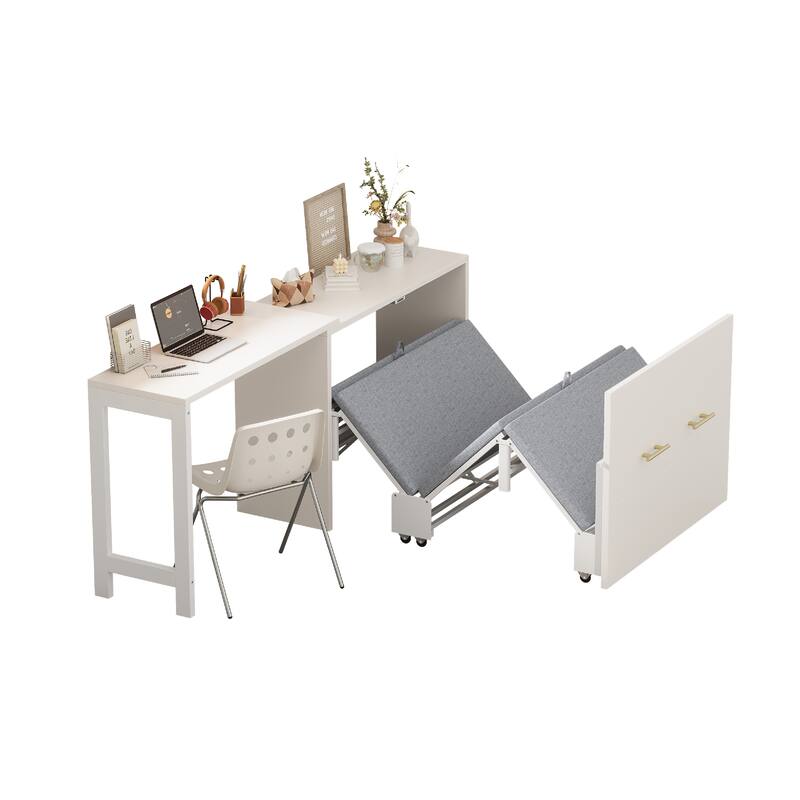 Twin Murphy Cabinet Bed - Space-Saving Foldable Bed with Adjustable Desk & Storage Drawers for Guest Rooms