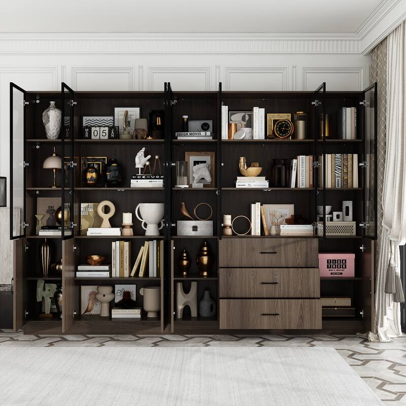 Aluminum and Glass Lighted Cabinet Customizable for Buffet/Bookshelf