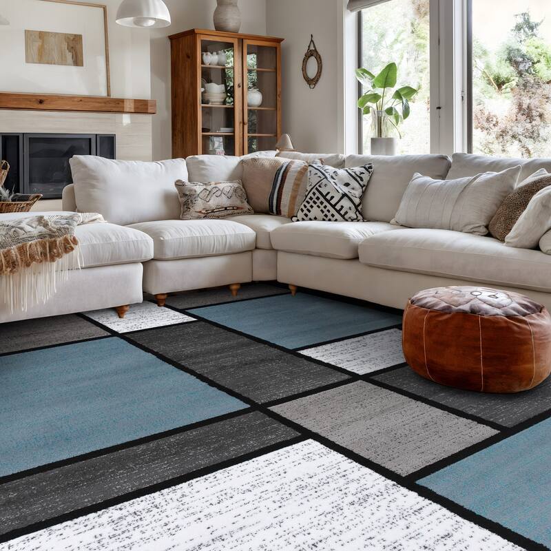 World Rug Gallery Contemporary Modern Boxed Color Block Area Rug