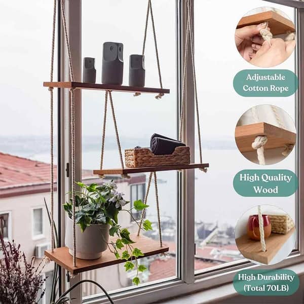 Boho Shelves Hanging Plant Shelf, Rope Shelf for Wall Decor- Hanging Wall  Shelves for Bedroom Decor - Bed Bath & Beyond - 40292920