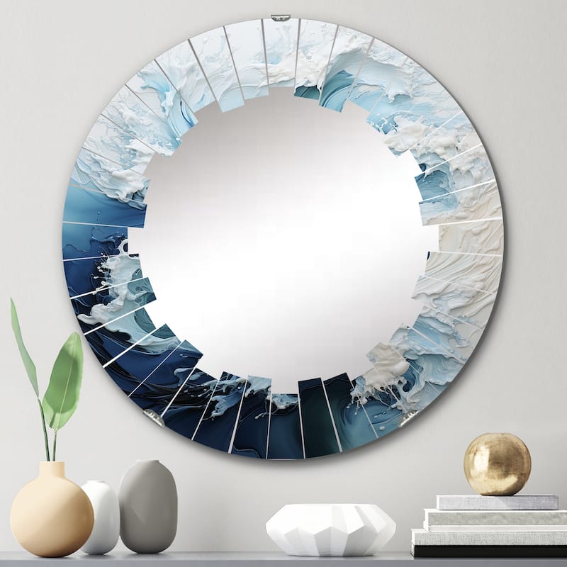 Designart "Coastal Waves Rhythmic Coastal II" Nautical & Beach Modern Wall Mirror - 24in.x24in.