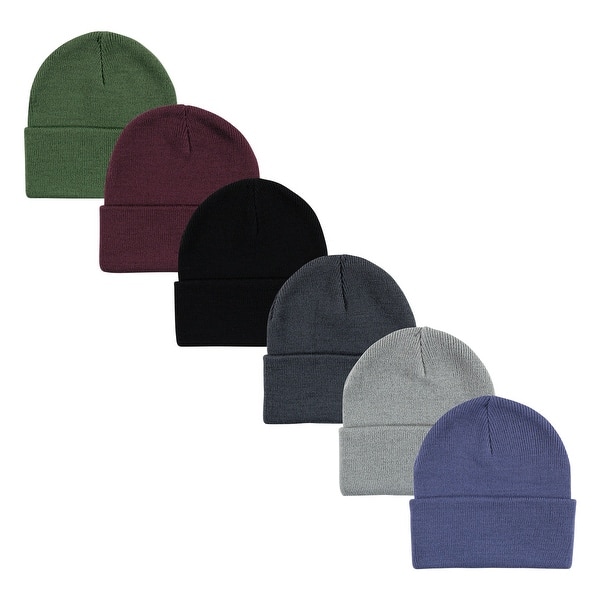 slide 1 of 1, Hudson Baby Infant Boy 6Pc Knit Cuffed Beanie, Green Burgundy Bijou Blue, Infant Toddler - Green Burgundy Bijou Blue Infant Toddler - Green Burgundy Bijou Blue