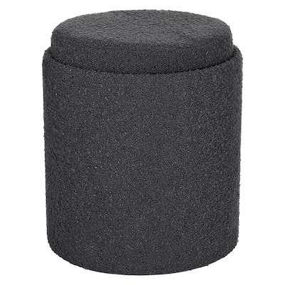 Esme Boucle Tufted Storage Ottoman with Tray in Black by Aria Home