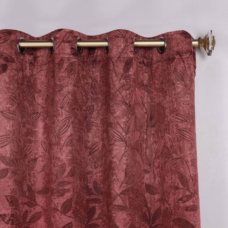 Superior Leaves Machine Washable Room Darkening Grommet With Ties Blackout Curtains, Set of 2