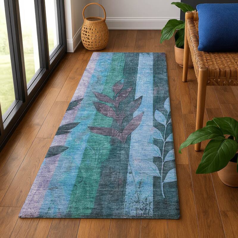 Premium Washable Super Soft Modern Floral Mayfield Rug - Denim - 2'3" x 7'6"