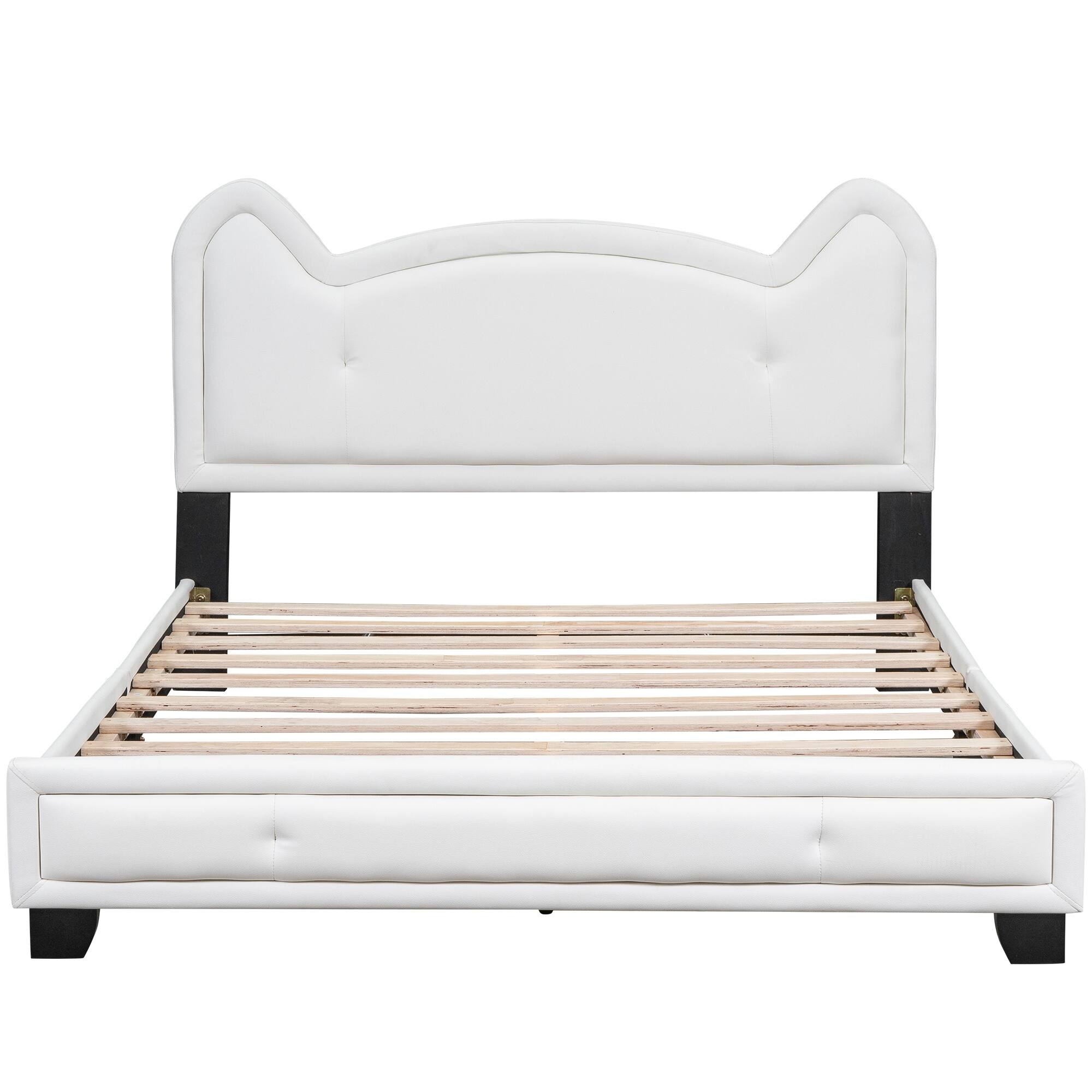 Full Size Upholstered Platform Bed with Carton Ears Shaped Headboard