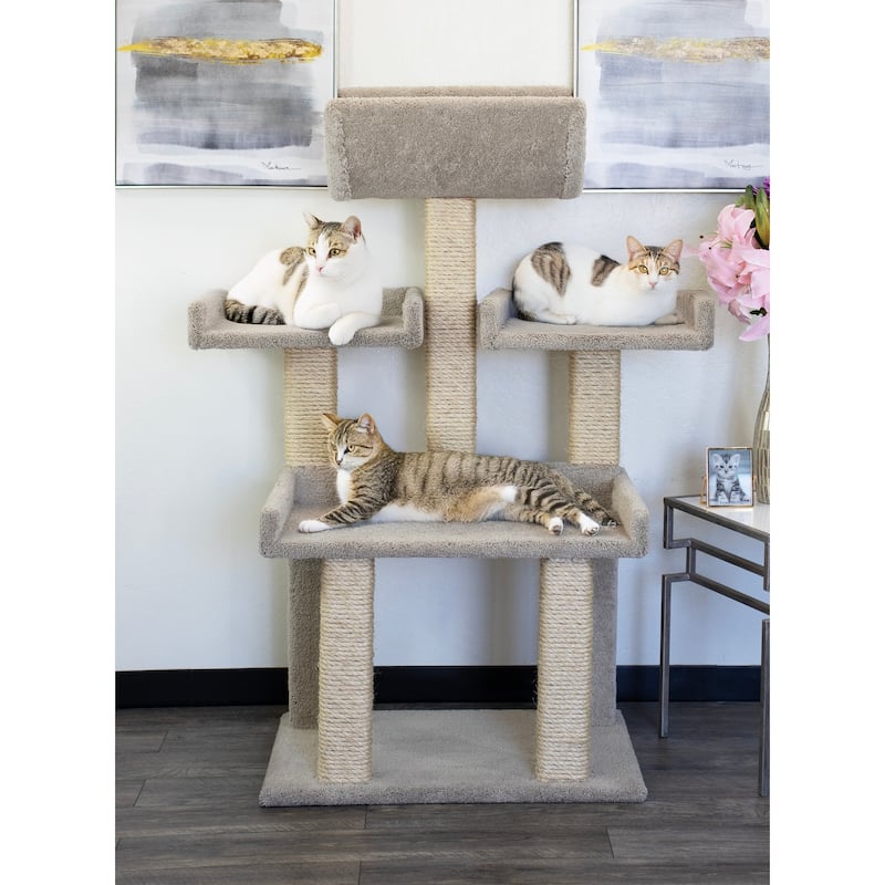56" Extra Large Cat Tower with Spacious Platforms and Sisal Scratching Posts for Big Cats