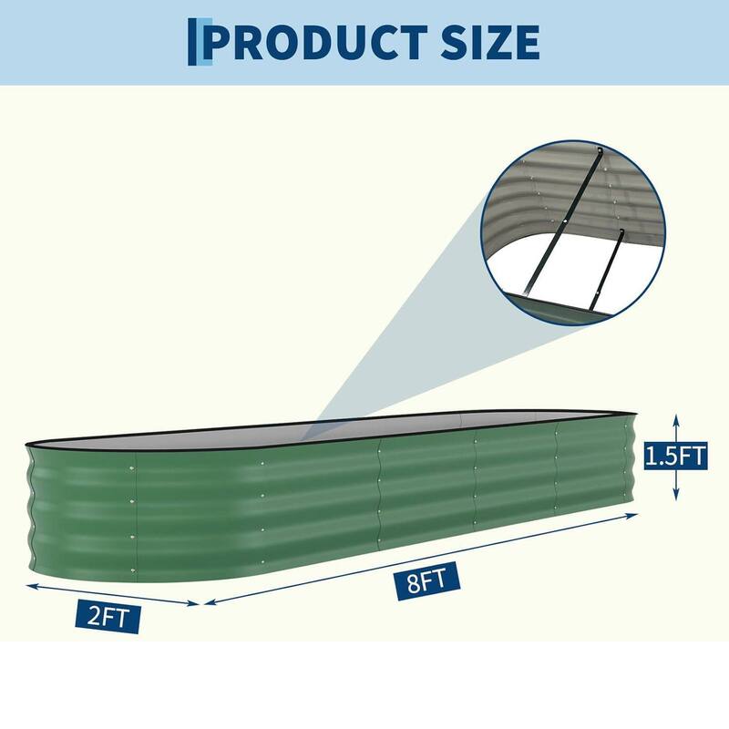 2 PCS 8x2x1.5 FT Galvanized Steel Raised Garden Bed, Planter for Vegetables, Flowers with Anti-Cut Strips - N/A