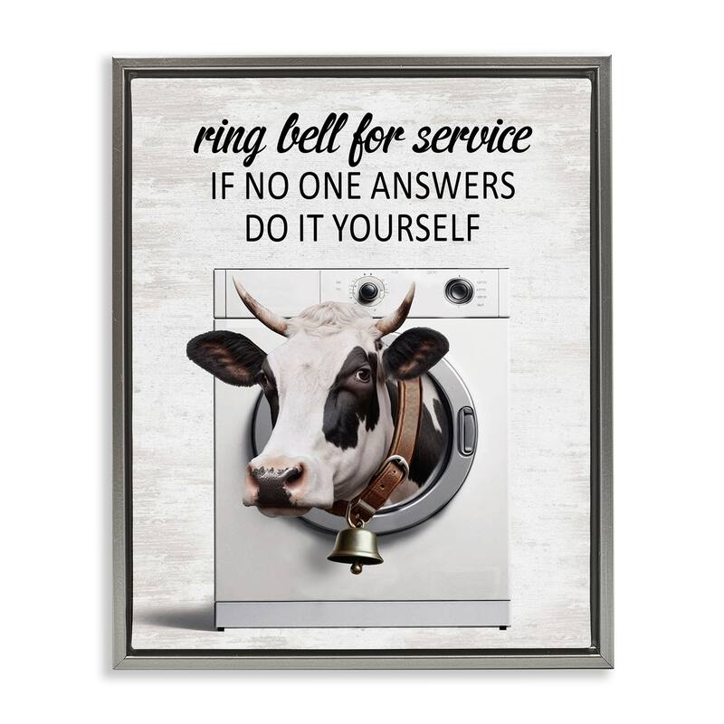 Stupell Sassy Cow Laundry Framed Floater Canvas Wall Art Design By Lettered and Lined - 17 x 21 - Grey