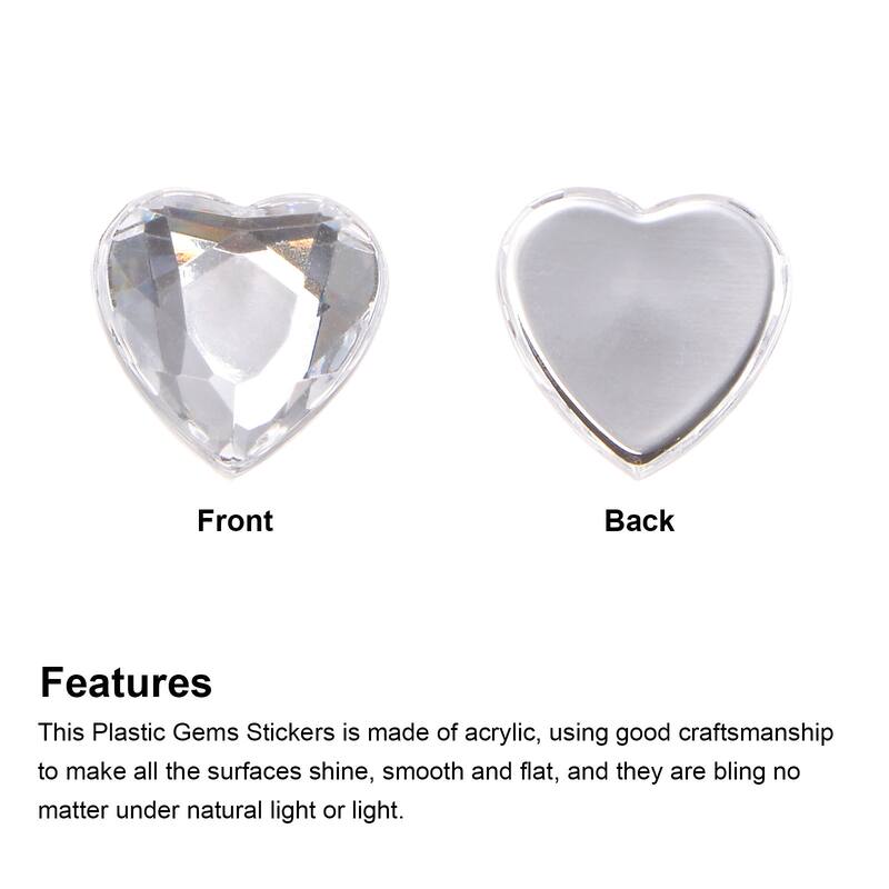 40 Pcs Acrylic Heart Rhinestone 15mm Flat Back Plastic Gems