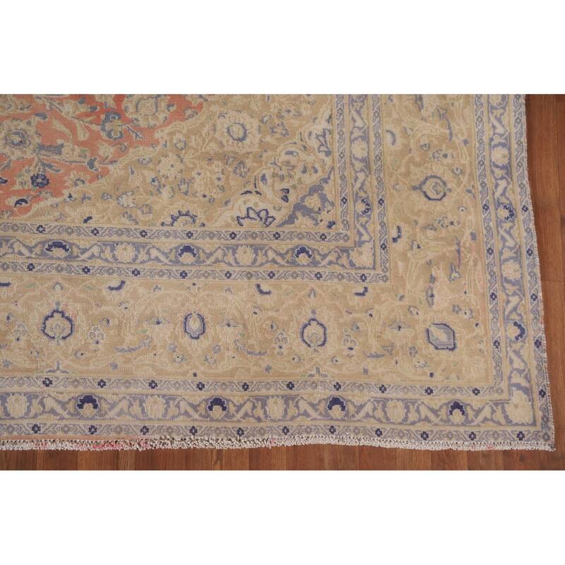 Hand Knotted Oriental 100% Wool Carpet Traditional Floral Coral Mashad Area Rug - 12' 7'' X 9' 3''