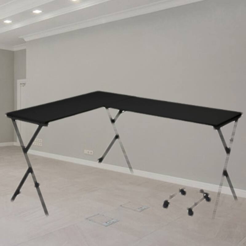 Efficient Corner L-Shaped Desk with Spacious Work Area, Sturdy X-Frame Design, and CPU Holder for Office Use