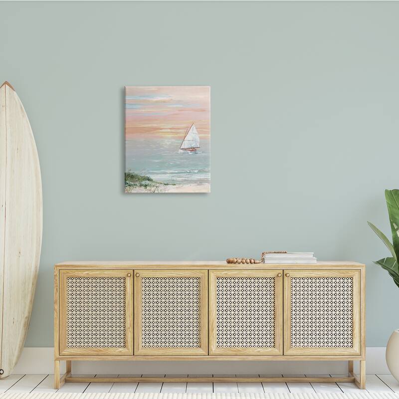Stupell Traditional Summer Sunset Sailboat Landscape Contemporary Pink Sky Canvas Wall Art - Orange