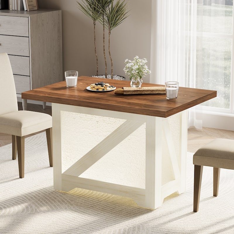 Rossetta 47'' Rectangular Farmhouse Thick Top Dining Table with Translucent Acrylic X-Base