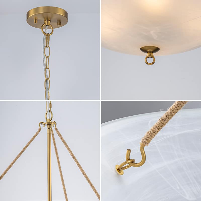 4-Light Glass Chandelier Pendant Light for Kitchen Island - Brass