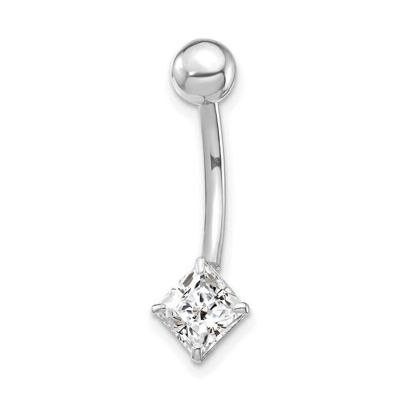 Curata Solid 10k Yellow or White Gold 14g 5mm Square Simulated Diamond Belly Ring Peircing - 6x23mm