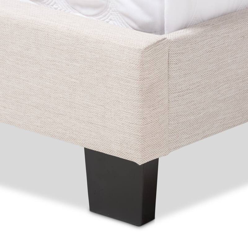 King Size Upholstered Bed - Light Beige Fabric Bedroom Furniture with Button-Tufted Headboard